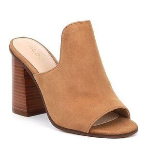 Aldo Legossa Brown Suede Leather Open Toe Mule Heels EU 38.5 US 8 Size